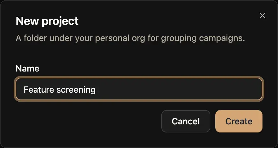The New project dialog