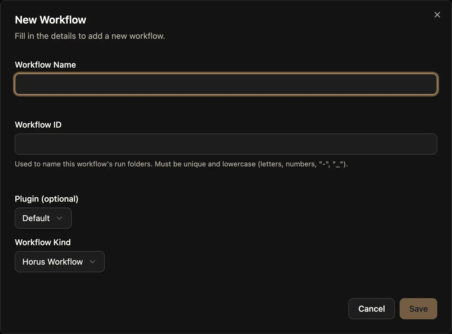The New Workflow dialog