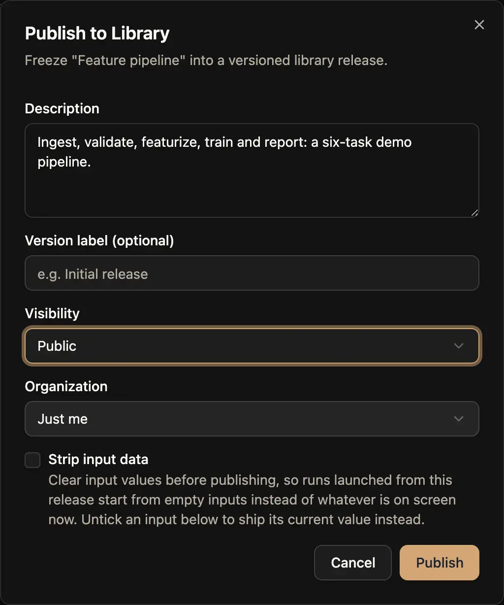 Publishing a workflow to the Library